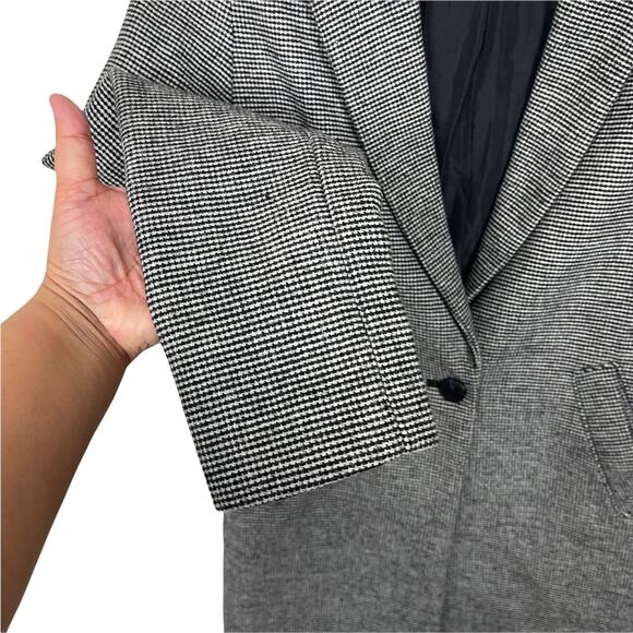 Bershka Long Sleeve Notch Collar Single Button Houndstooth Coat Black White XS - Picture 2 of 6